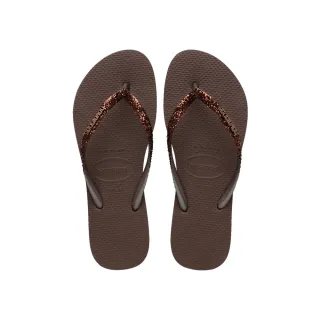 【havaianas 哈瓦仕】拖鞋 女鞋 夾腳拖 閃亮 Slim Glitter II 咖啡色 4146975-0727W (哈瓦士)