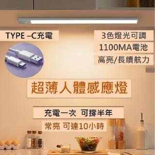 高亮智能超薄人體感應燈(1100ma長續航力TYPE-C磁吸USB充電長條衣櫥櫃展示吸頂小夜日光應急手電筒)