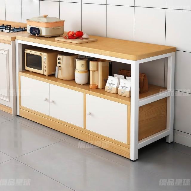 【優品星球】鄉村風廚房置物架 中島款 120x35公分 (置物櫃 廚架 櫥櫃 電器架 微波爐架 收納層架 展示架)