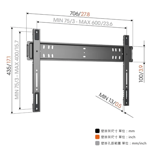 【Vogels】荷蘭進口品牌 65-100吋 固定式壁掛架 耐重達100公斤 (TVM 5705)