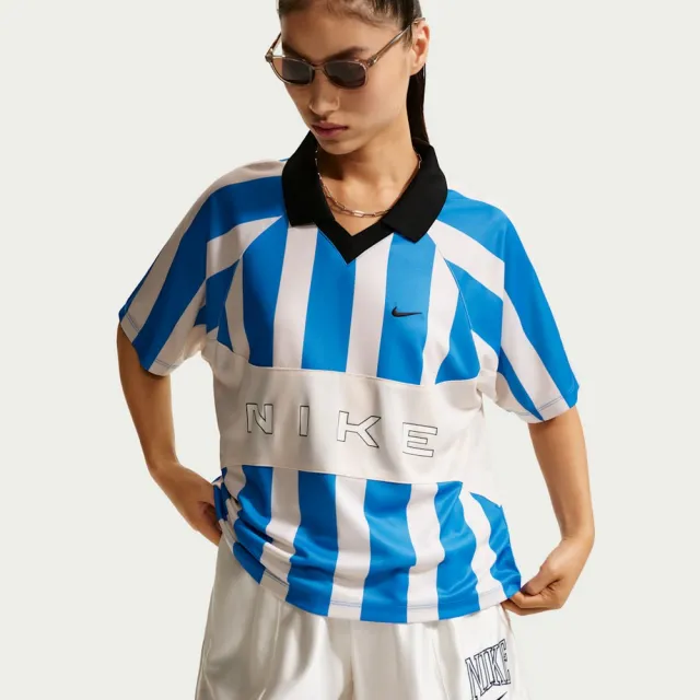 【NIKE 耐吉】短袖上衣 女 AS W NSW STREET OS SS STRP JSY 寬鬆 街頭 足球衣 藍 (IO0914435)