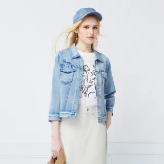 【MYVEGA 麥雪爾】MA品牌LOGO刺繡水洗牛仔外套-藍