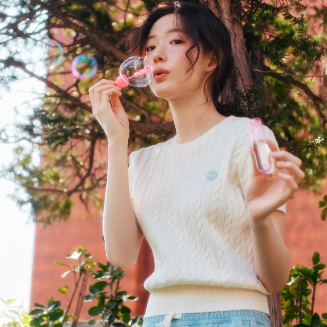 【COVERNAT】官方旗艦館 女款Clover Heart麻花短袖針織上衣(WMS針織毛衣 YOON JI同款 紅/海軍藍/象牙白色)