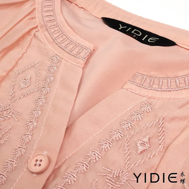 【YIDIE】天絲刺繡七分袖上衣-粉