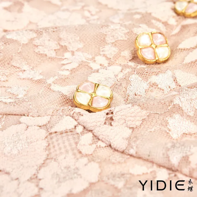 【YIDIE】浪漫金絲蕾絲造型金釦上衣-桔粉
