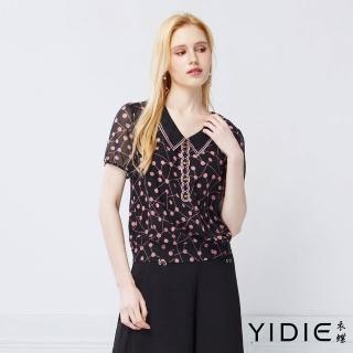 【YIDIE】點點刺繡雪紡上衣-黑