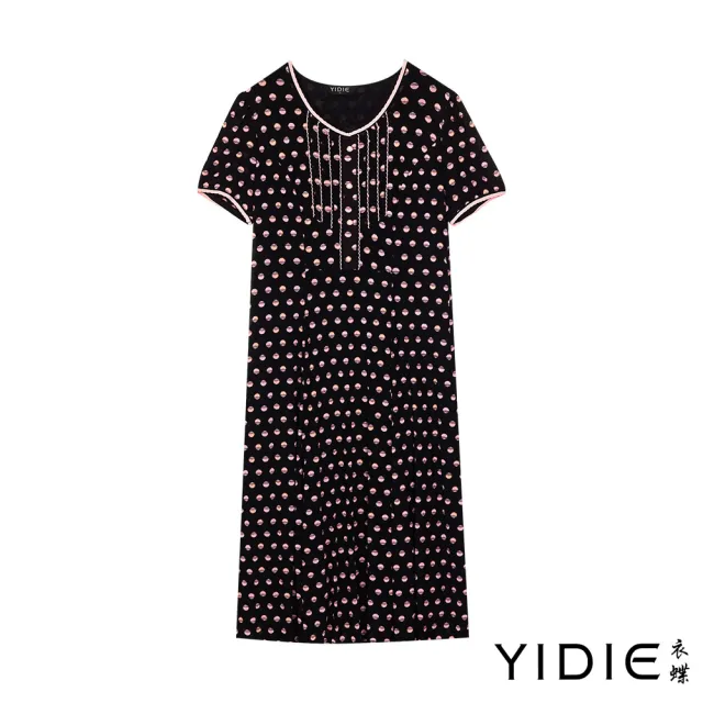 【YIDIE】華麗摩登金線抽象圖騰剪接連身長洋裝-黑