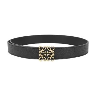 【LOEWE 羅威】Anagram 金釦粒面及平滑牛皮雙面可用皮帶 寬2.8CM(黑色)