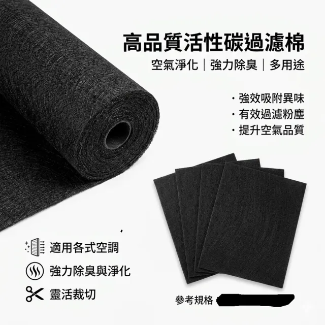 3mm過濾棉100*100cm 可剪裁切(活性炭纖維過濾棉 除臭 空氣凈化過濾棉 適用各種空氣清淨機)
