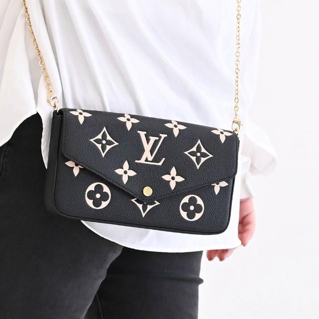 LV LOUIS VUITTON路易威登 M82479 Fé licie Pochette 經典壓花小牛皮 WOC 翻蓋斜背鍊包 / 小提包 黑色 Louis Vuitton / LV 經典壓花小牛皮 WOC 翻蓋斜背鍊包 / 小提包,型號 M82479,黑色設計,搭配撞色與文字壓花,磁釦開口,內有1貼袋/1活動式卡夾/1活動式拉鍊袋,適合日常搭配,輕便實用,全新未使用,MADE IN ITALY,原廠專櫃真品保證。