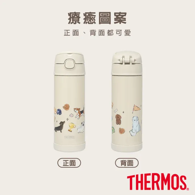 【THERMOS 膳魔師】棒球狗狗貓貓不鏽鋼真空兩用保冷瓶兒童水壺470ml(F4021CBB)