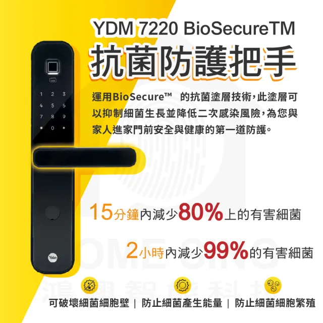 【Yale 耶魯】YDM 7220 抗菌塗層把手電子鎖 指紋卡片密碼智能門鎖 原廠公司貨 含基本安裝
