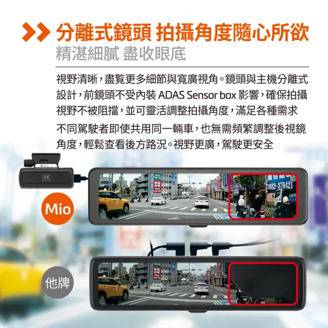 【MIO】含安裝 MiVue R889WD(前後鏡頭車內版)前4K後2K極致畫質 新2代星光級 分離式鏡頭 後視鏡型行車記錄器