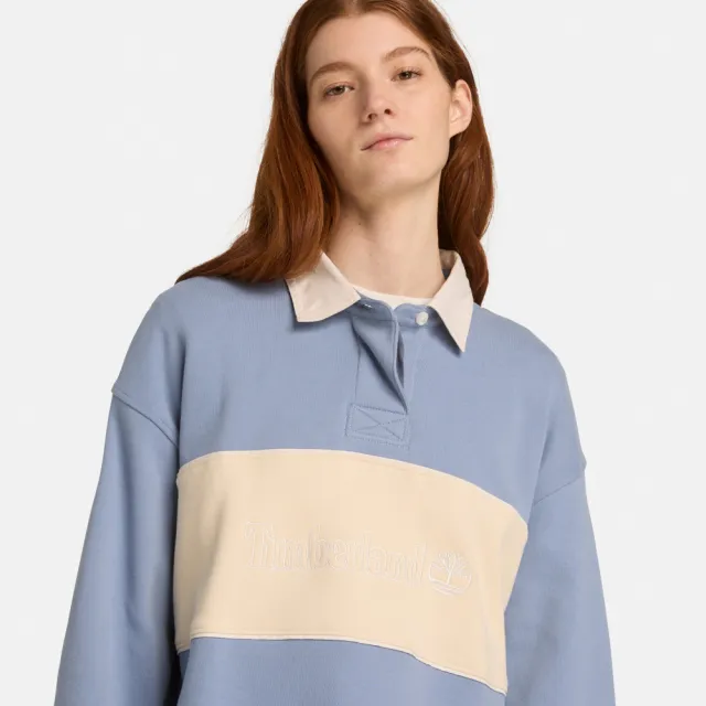 【Timberland】女款灰藍色寬版橄欖球Polo衫(A43RQB88)