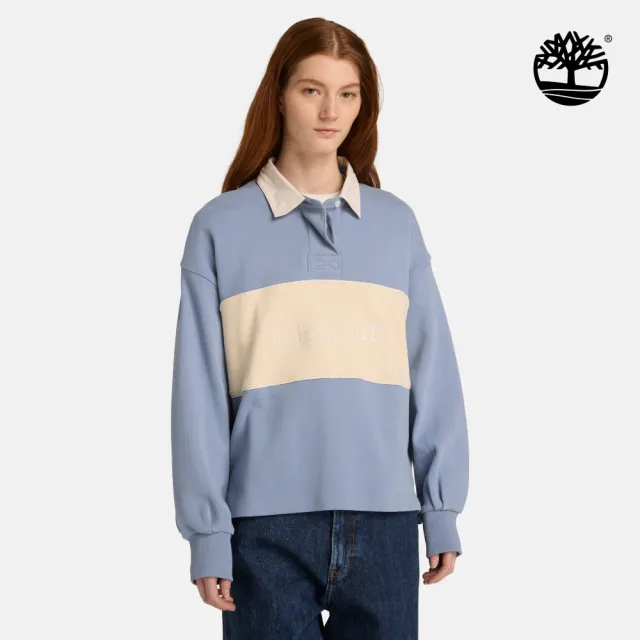【Timberland】女款灰藍色寬版橄欖球Polo衫(A43RQB88)