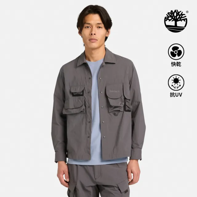 【Timberland】男款黑色寬版防曬襯衫外套(A2R5QW08)