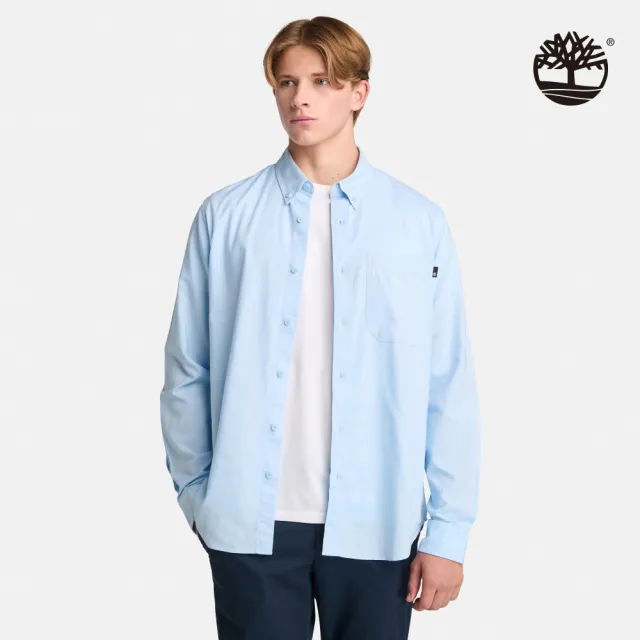 【Timberland】男款天藍色長袖牛津襯衫(A6AWMB02)