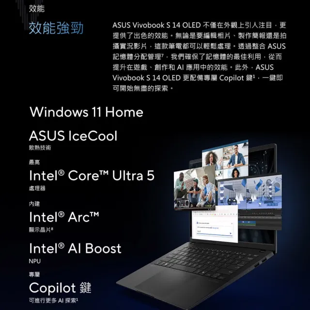 【ASUS 華碩】14吋Ultra 5輕薄AI筆電(VivoBook S S5406MA/Ultra 5-125H/16G/512G SSD/W11/OLED/EVO)