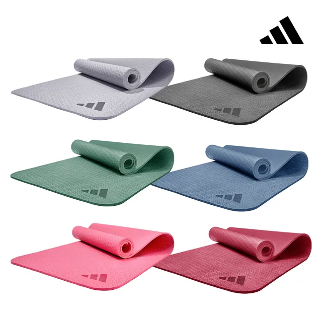 【adidas 愛迪達】環保壓紋瑜珈墊-10mm(附背帶 多色可選 厚瑜珈墊 健身墊 運動墊)