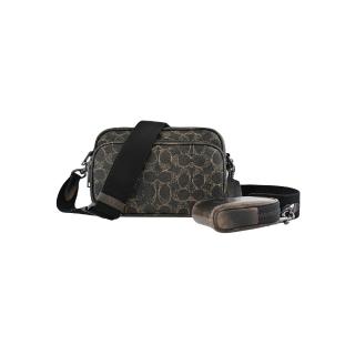 【COACH】FINLAY前拉鍊口袋方型背帶掛扣零錢包小款斜背男包( 復古/作舊/C LOGO PVC)