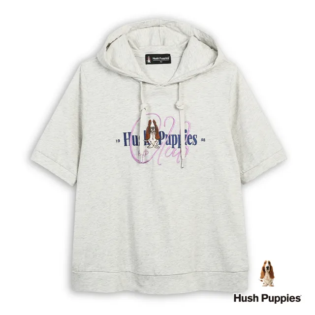 【Hush Puppies】女裝 帽T 造型英文刺繡狗帽T (麻灰 / 63202101)