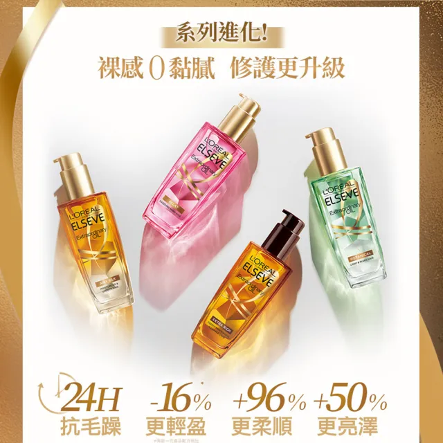 【L’OREAL Paris 巴黎萊雅】全新升級 金緻護髮精油金色版/玫瑰版/棕色版補充包_90ml 2入組