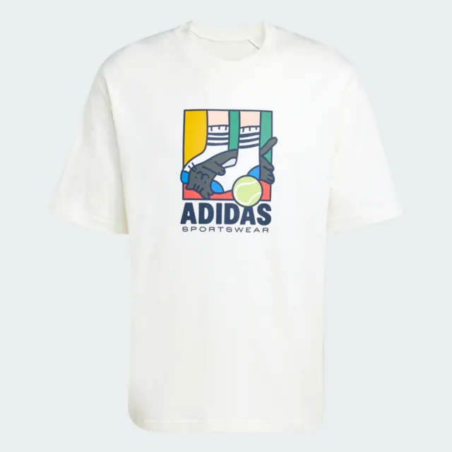 【adidas 愛迪達】M ANI POP PLY T 運動 休閒 短袖 T恤 男 米白 短T 短袖 KE4341