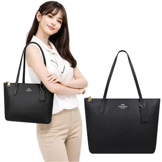 【COACH】防刮皮革手提/托特包(黑色/中型)
