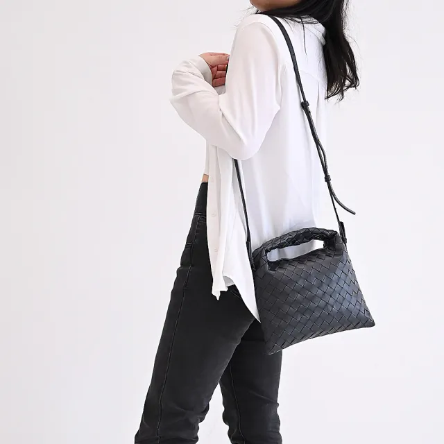 【BOTTEGA VENETA 寶緹嘉】Mini Hop 簡約手工編織牛皮手提包斜背包兩用包(軍綠)