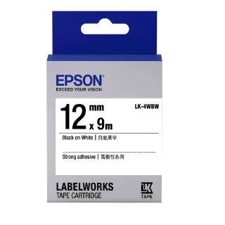【EPSON】官方直營 高黏性標籤帶 白底黑字/12mm(LK-4WBW)