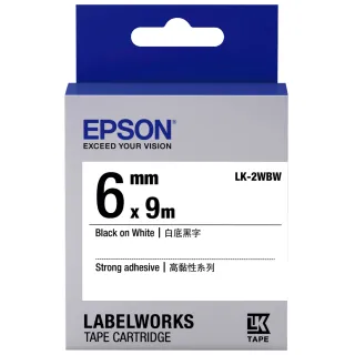 【EPSON】官方直營 高黏性標籤帶 白底黑字/6mm(LK-2WBW)