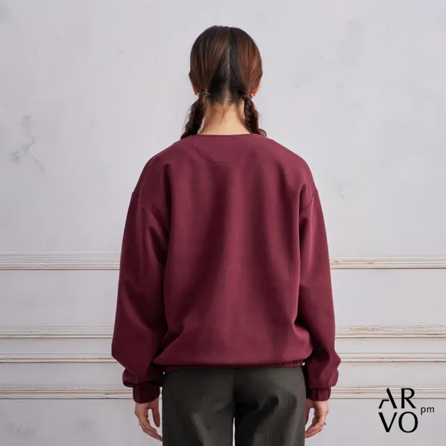 【ARVOpm】男女同款 酒紅寬鬆版圓領上衣-725213134012(限時6折)