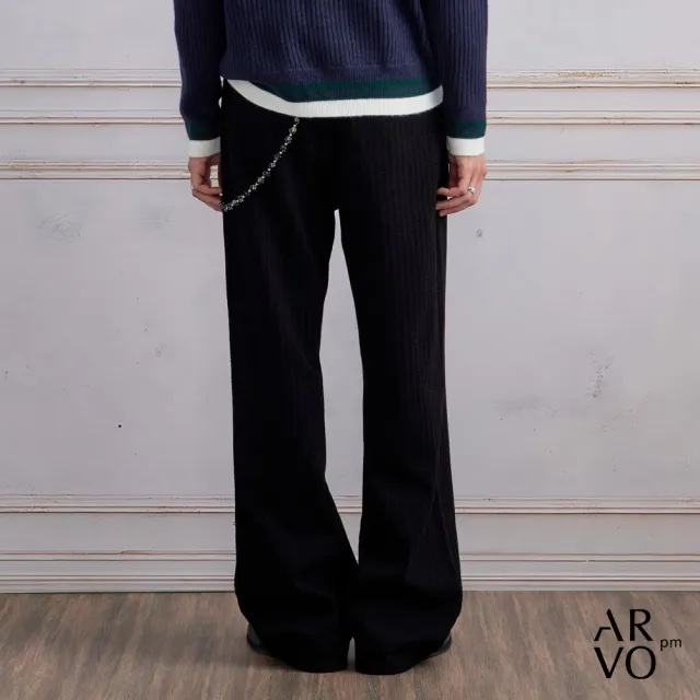 【ARVOpm】男女同款 波浪紋理寬版黑色牛仔褲-725213164012(限時6折)