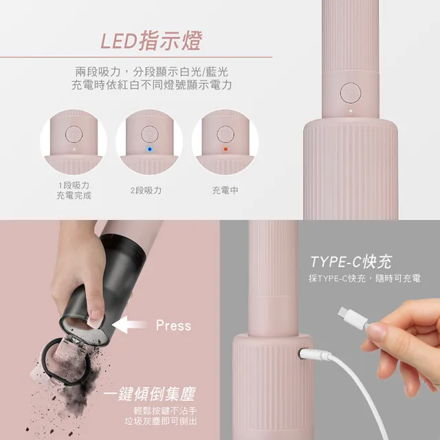 【CHIMEI 奇美】微旅輕淨 無線手持吸塵器(VC-HG12PK/VC-HG12GY)