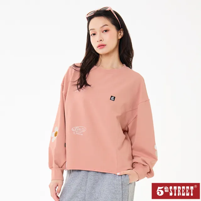 【5th STREET】女裝 長袖 寬版上衣 大學t 粉紅色(560986)
