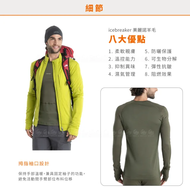 【Icebreaker】男 ZoneKnit 網眼透氣保暖圓領長袖上衣 BF200《橄欖綠/灰》0A56HA/排汗衣/內層衣