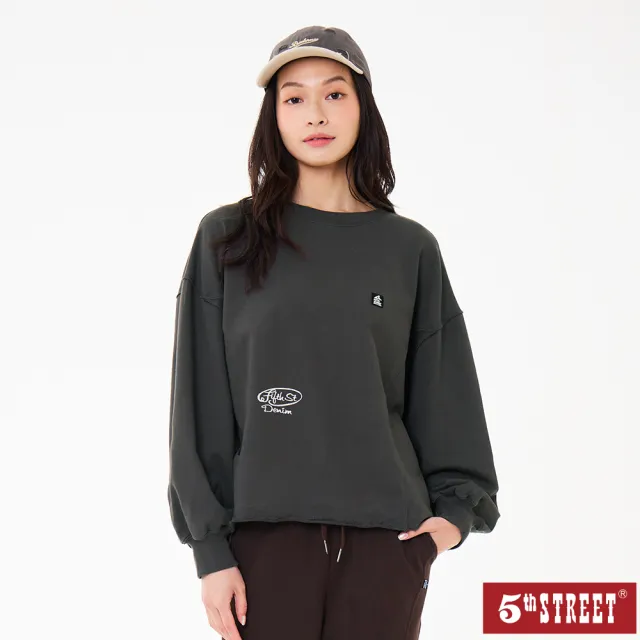 【5th STREET】女裝 長袖 寬版上衣 大學t 深灰(560986)