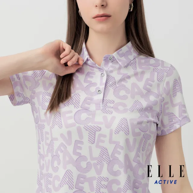 【ELLE ACTIVE】女款 滿版字母印花短袖POLO衫-淺紫色(EA26S2W1102-21)