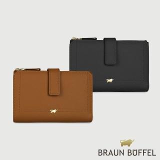 【BRAUN BUFFEL 德國小金牛】婕娜 10卡兩折中夾-多色任選(BF2005-502-BK/BRA) 錢包送禮推薦