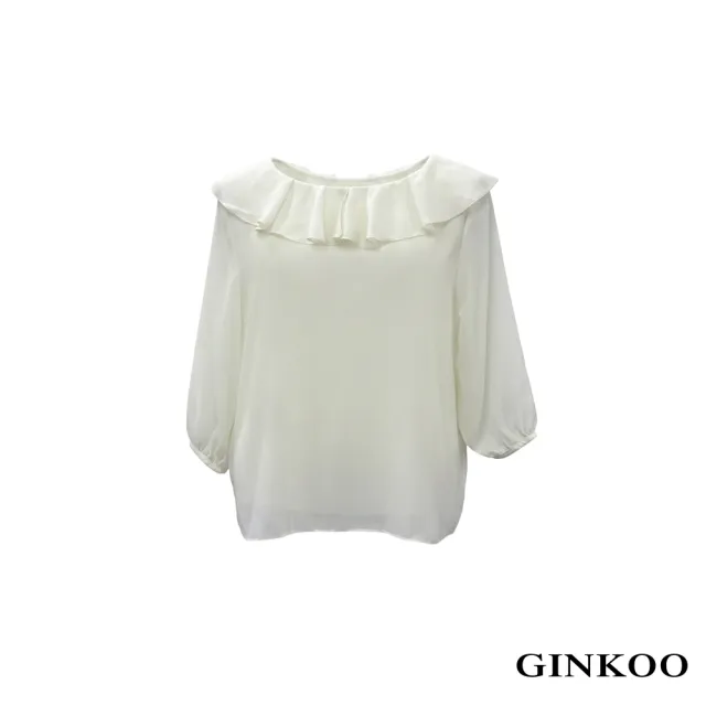 【GINKOO 俊克】荷葉領七分袖上衣