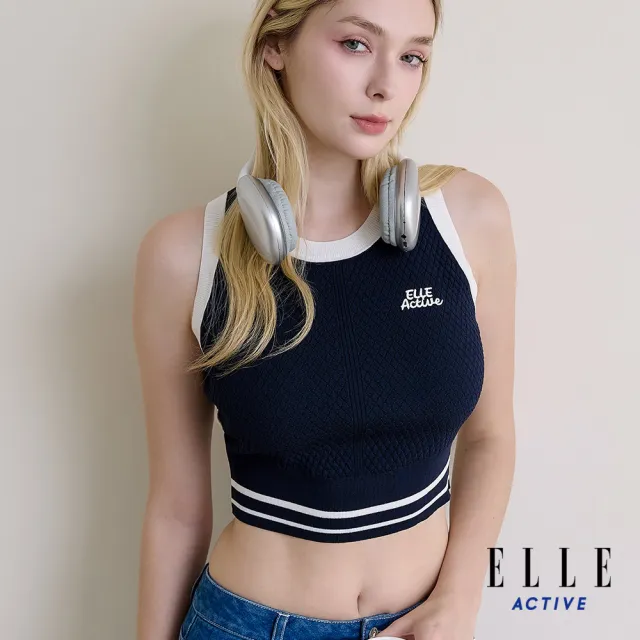 【ELLE ACTIVE】女款 撞色滾邊短版無袖背心-藍色(EA26S1W5001-39)