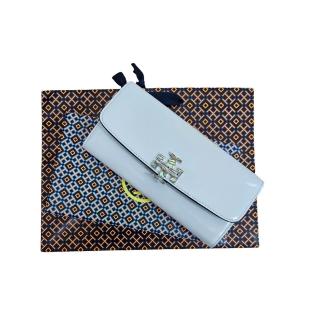 【TORY BURCH】tb 專櫃款珍珠母貝LOGO亮面信封式長夾禮盒組 送禮紙袋