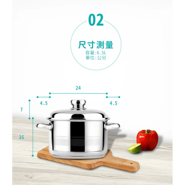 【Chieh Pao 潔豹】304不鏽鋼雙耳歐洲鍋 24CM / 6.5L(導磁不鏽鋼加底 IH電磁爐可用)