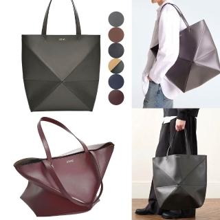 【LOEWE 羅威】Puzzle Fold 大型 可折疊切線牛皮/帆布拼圖包 托特包-多色可選(拼圖包 托特包 摺疊包)