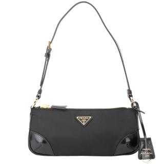 【PRADA 普拉達】Re-Edition 2002 三角牌再生尼龍拼接牛皮手提 肩背包-黑色