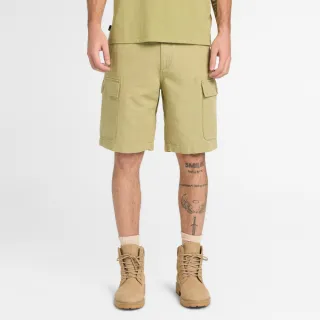 【Timberland】男款灰綠色寬版亞麻混紡工裝短褲(A44W7BQ0)