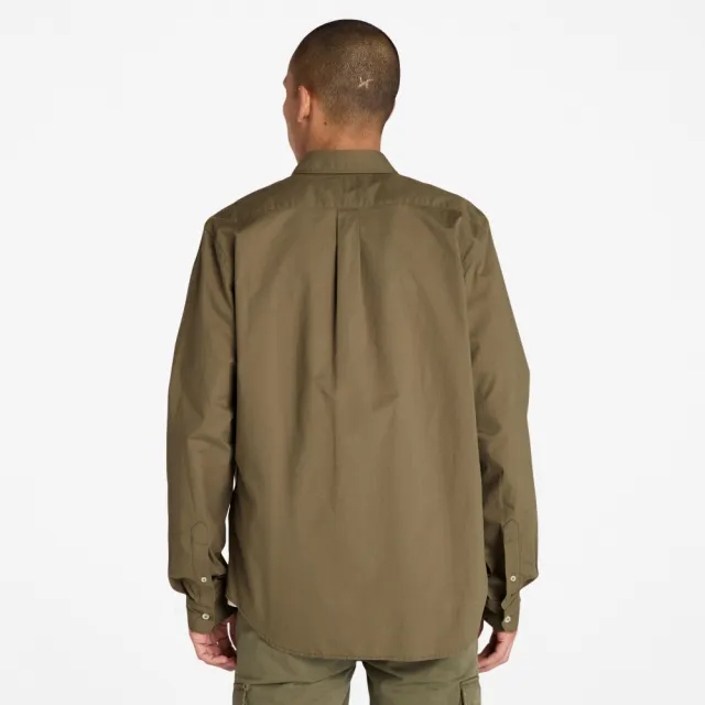 【Timberland】男款灰綠色彈性府綢長袖襯衫(A2ANC590)