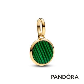 【Pandora 潘多拉】松綠可鐫刻中型吊飾-飾品/情人節禮物/生日禮/鍍14k金