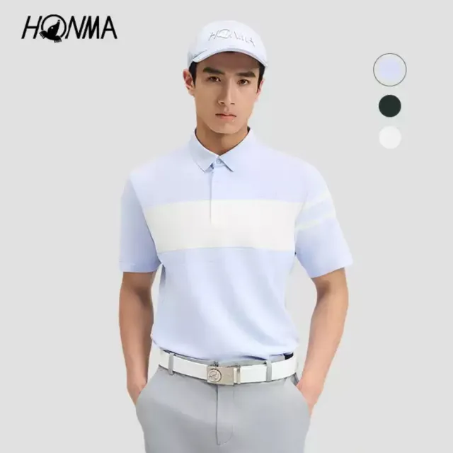 【HONMA 本間高爾夫】男款短袖彈力polo衫 2026春夏款 日本高爾夫專業品牌(M-XXL 白色/墨綠 HMMC707R102)