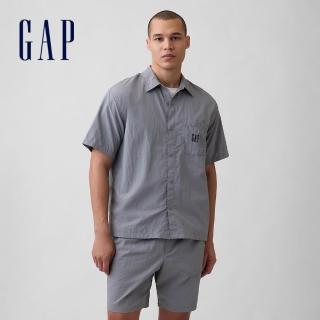 【GAP】100% 再生尼龍 Boxy 寬鬆版型襯衫-鐵灰色(893805)